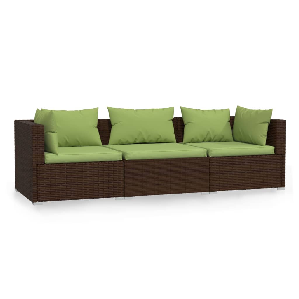 Divano A 3 Posti Con Cuscini In Polyrattan Marrone