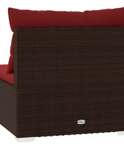 Divano Centrale Da Giardino Con Cuscini In Polyrattan Marrone