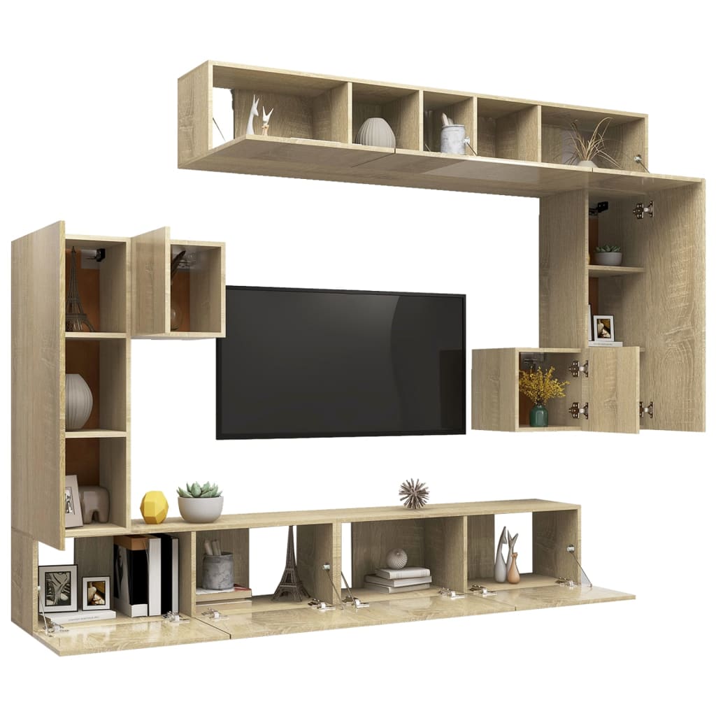 Set Mobili Porta Tv 8pz Rovere Sonoma In Legno Multistrato