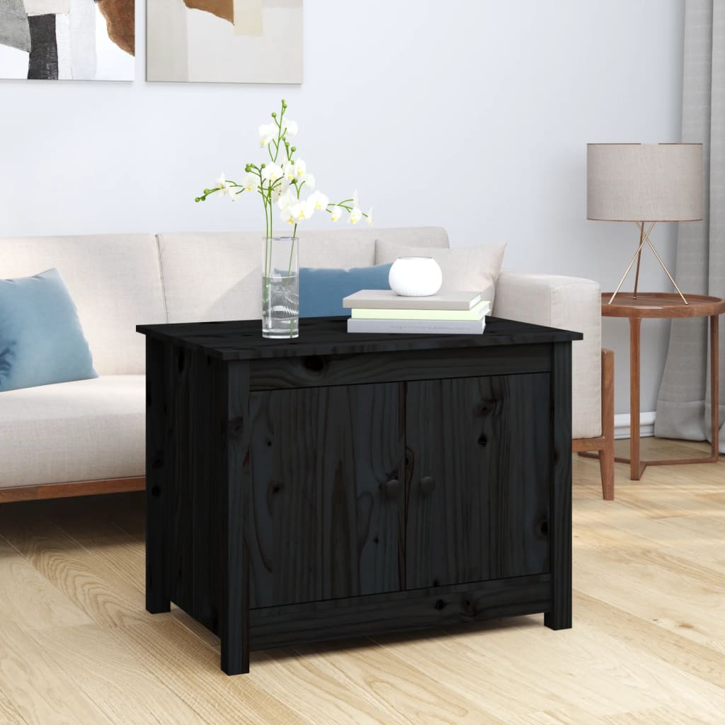 Tavolino Da Salotto Nero 71x49x55cm In Legno Massello Di Pino - Image 2