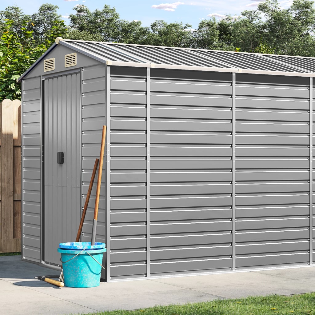 Casetta Da Giardino Grigio Chiaro 191x555x198 Cm In Acciaio Zincato