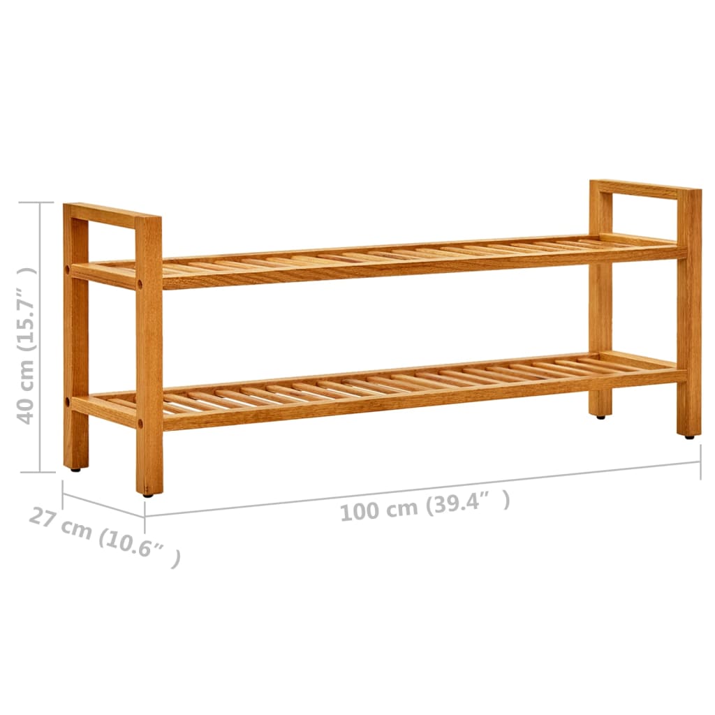 Scarpiera Con 2 Ripiani 100x27x40 Cm In Massello Di Rovere - Image 4