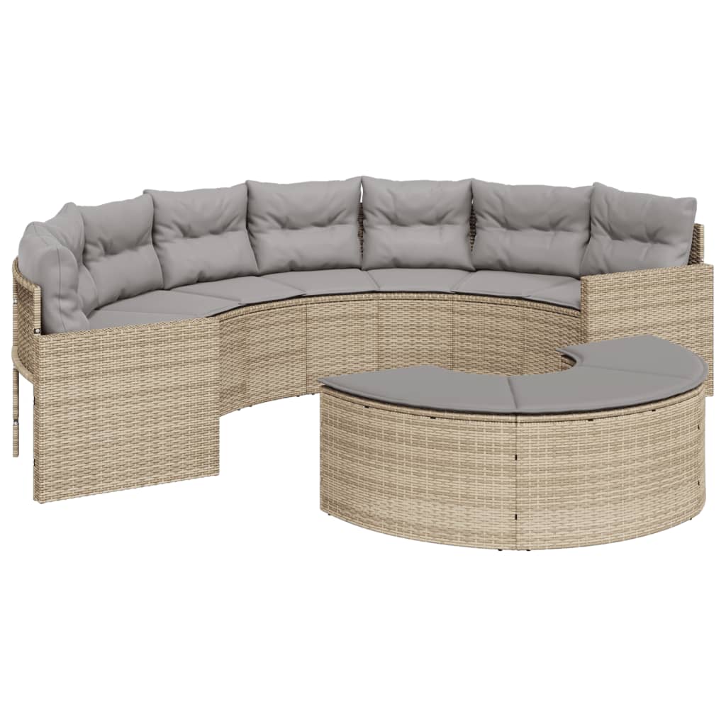Divano Da Giardino Con Cuscini Semicircolare Beige Polyrattan