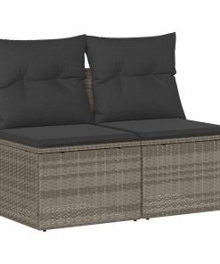 Divano Giardino 2pz Con Cuscini Grigio Chiaro Polyrattan Acacia