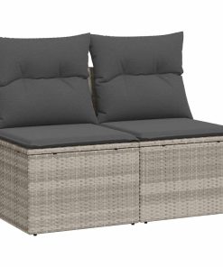 Divano Giardino 2pz Con Cuscini Grigio Chiaro Polyrattan Acacia