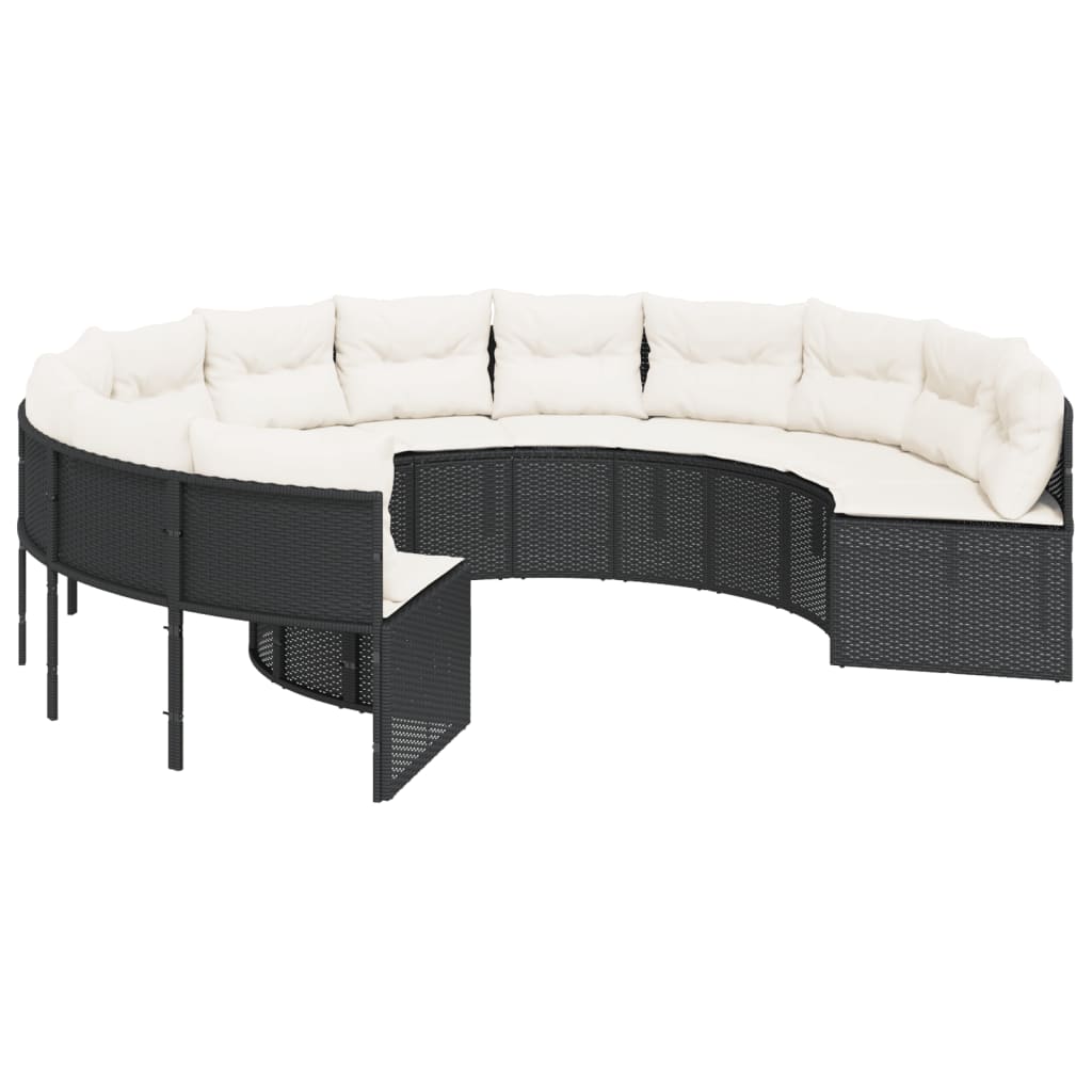 Divano Giardino Con Tavolo E Cuscini Circolare Nero Polyrattan
