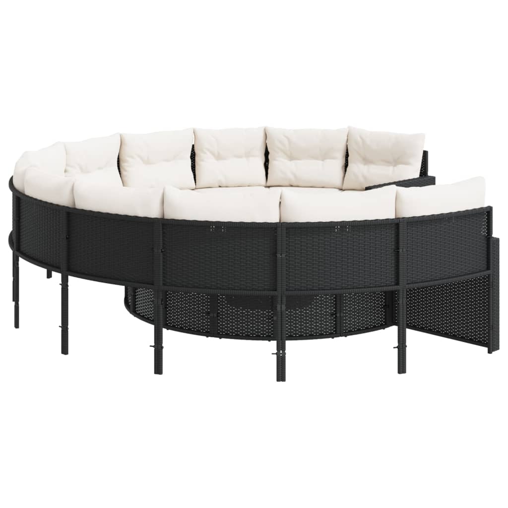 Divano Giardino Con Tavolo E Cuscini Circolare Nero Polyrattan