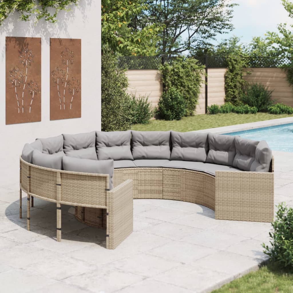 Divano Da Giardino Con Cuscini Circolare Beige In Polyrattan