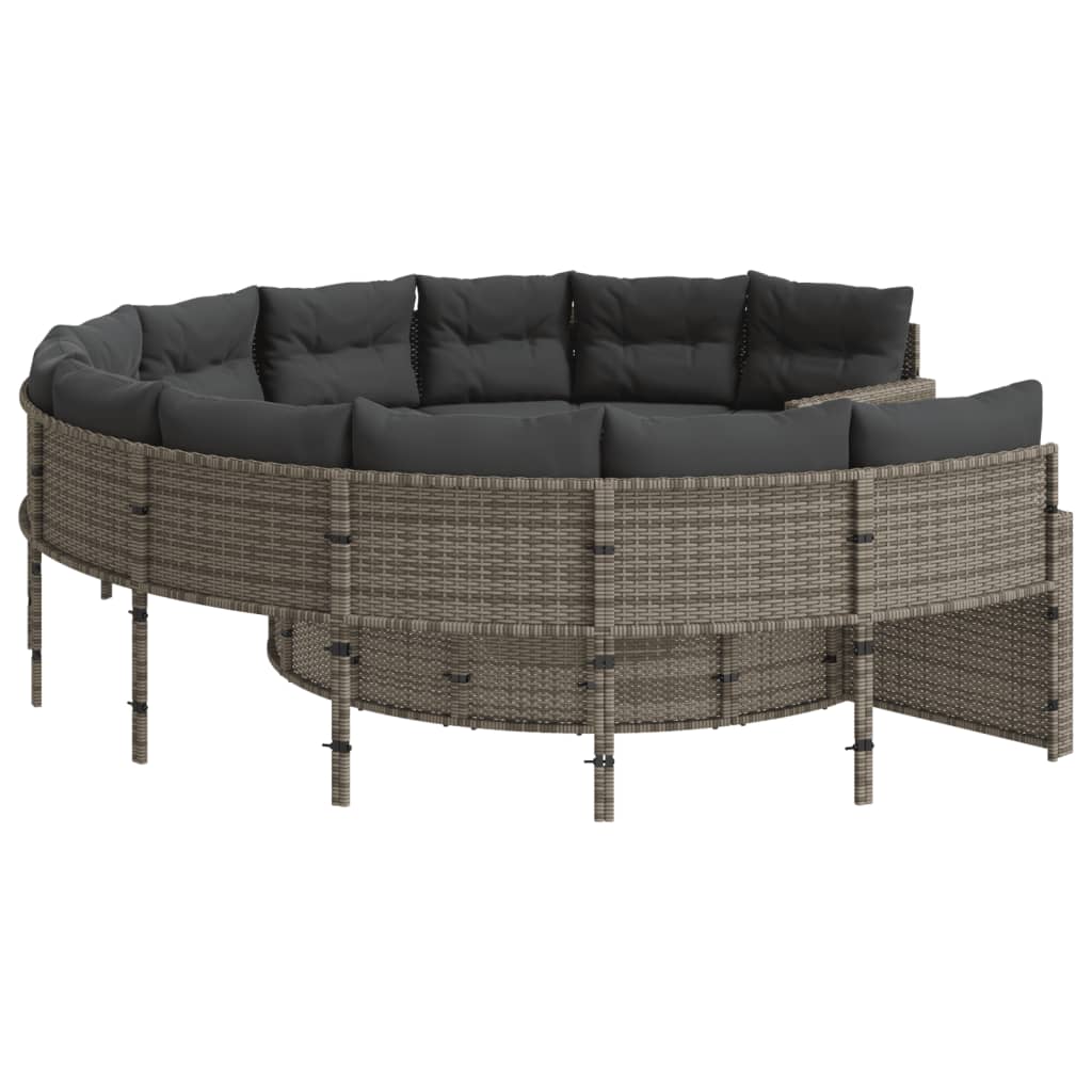 Divano Da Giardino Con Cuscini Circolare Grigio In Polyrattan