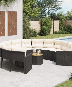 Divano Giardino Con Tavolo E Cuscini Circolare Nero Polyrattan