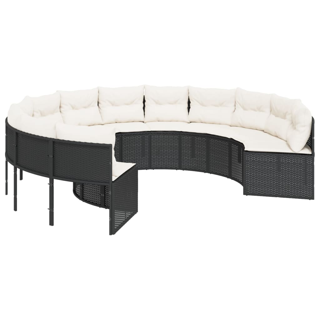 Divano Da Giardino Con Cuscini Circolare Nero In Polyrattan