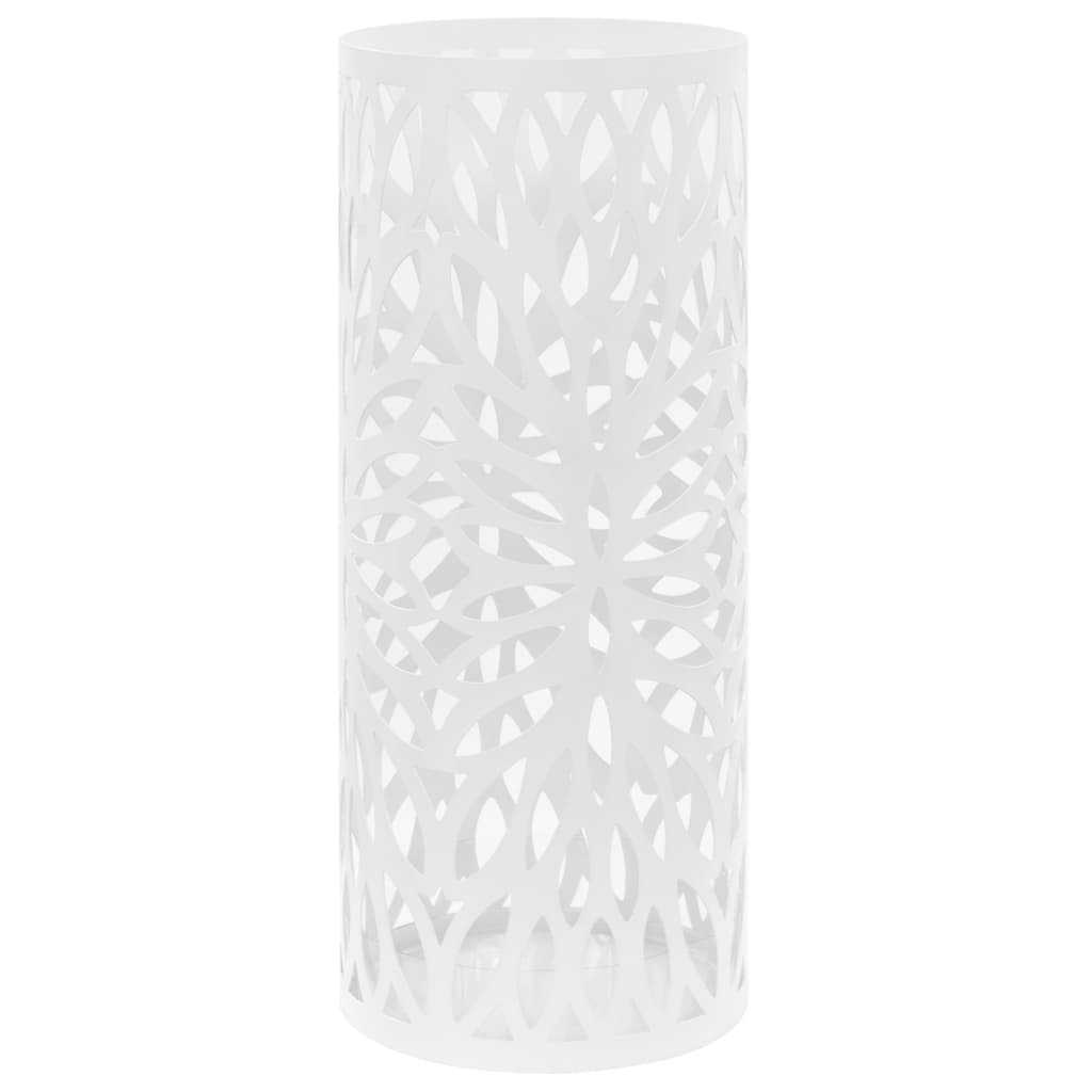 Porta Ombrelli Con Motivi A Foglie In Acciaio Bianco