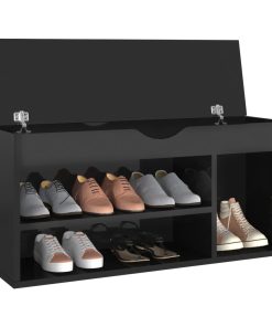 Panca Porta Scarpe Cuscino Nero Lucido 104x30x49cm Multistrato