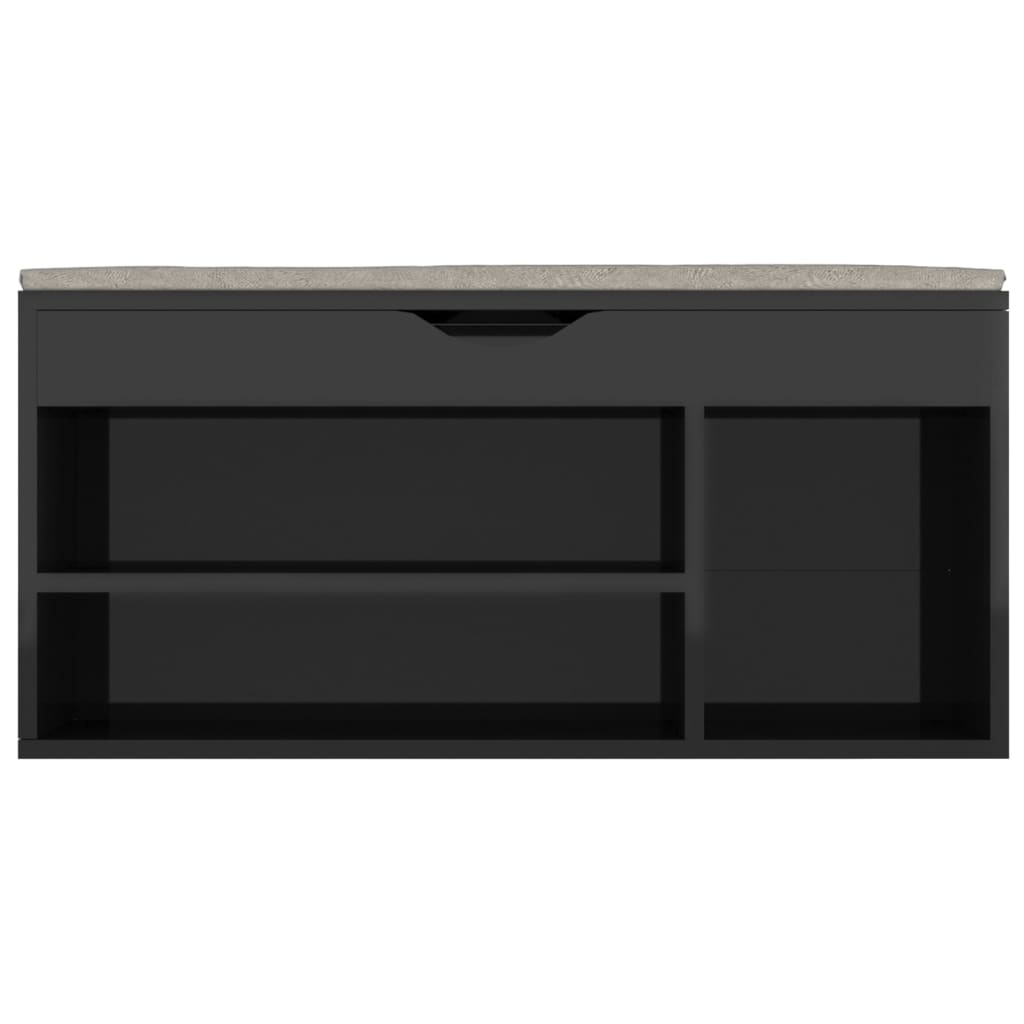 Panca Porta Scarpe Cuscino Nero Lucido 104x30x49cm Multistrato - Image 3