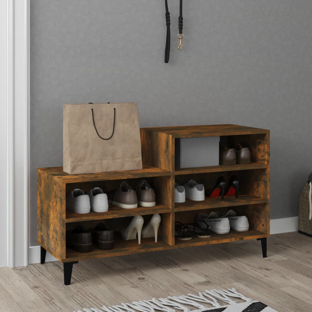 Scarpiera Rovere Fumo 102x36x60 Cm In Legno Multistrato - Image 4