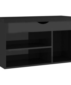 Panca Porta Scarpe Cuscino Nero Lucido 80x30x47cm Multistrato