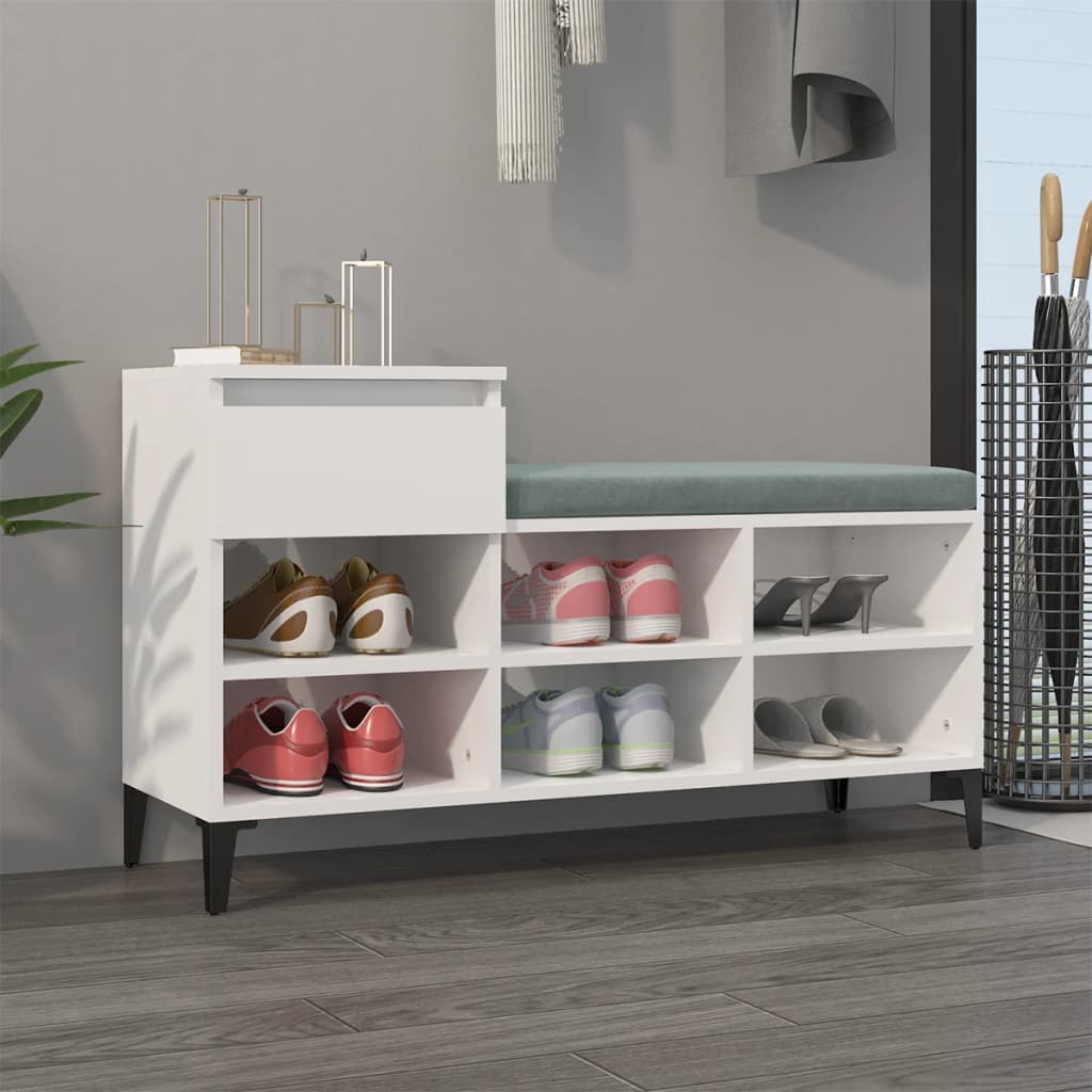 Scarpiera Bianco Lucido 102x36x60 Cm In Legno Multistrato