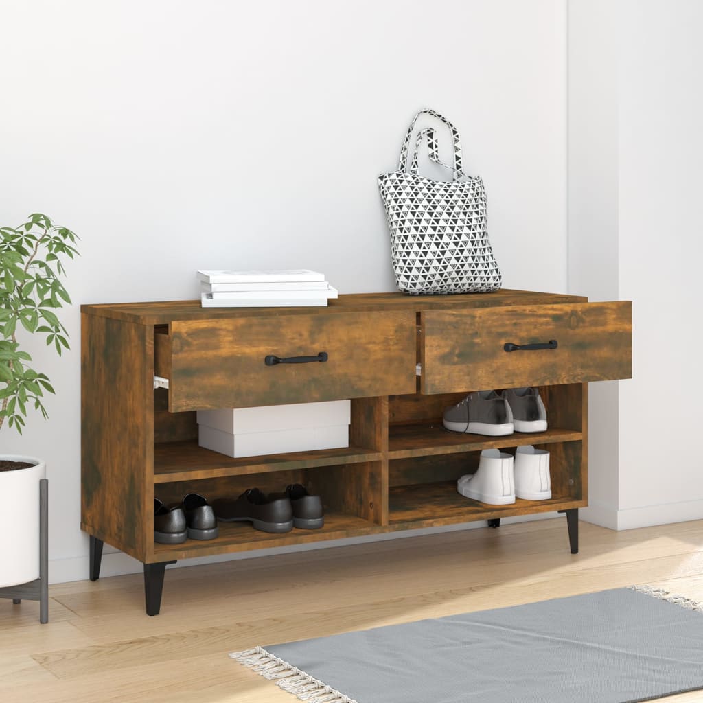 Scarpiera Rovere Fumo 102x35x55 Cm In Legno Multistrato - Image 4