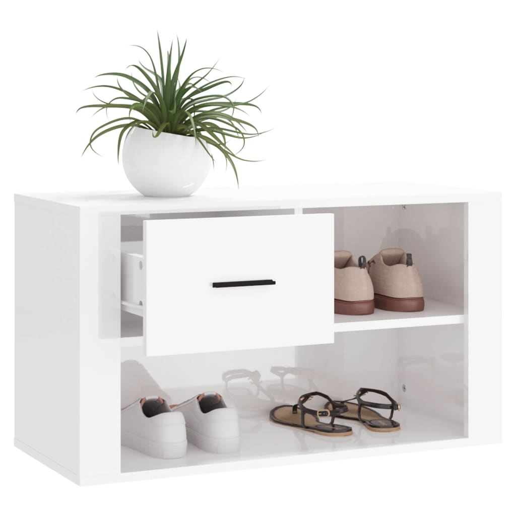 Scarpiera Bianco Lucido 80x35x45 Cm In Legno Multistrato