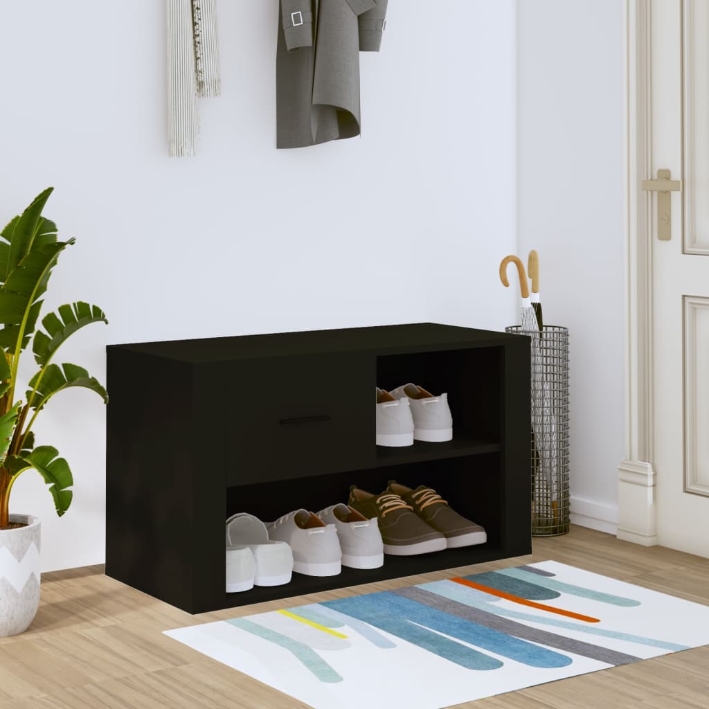 Scarpiera Nera 80x35x45 Cm In Legno Multistrato