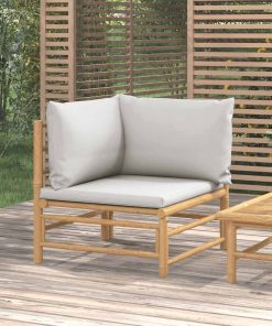 Divano Angolare Da Giardino Con Cuscini Grigio Chiaro Bambù