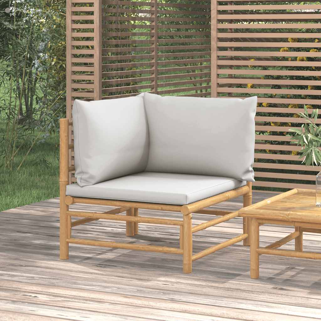 Divano Angolare Da Giardino Con Cuscini Grigio Chiaro Bambù