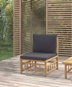 Divano Centrale Da Giardino Con Cuscini Grigio Scuro Bambù