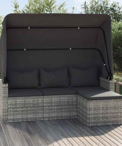 Divano Giardino 3 Posti Tetto E Poggiapiedi Grigio Polyrattan