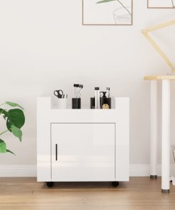 Carrello Scrivania Bianco Lucido 60x45x60 Cm Legno Multistrato