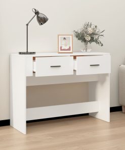 Tavolino Consolle Bianco 100x39x75 Cm In Legno Multistrato