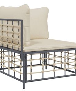 Divano Angolare Da Giardino Con Cuscini In Polyrattan Beige