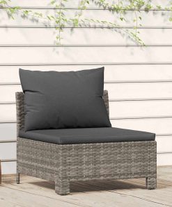 Divano Da Giardino Centrale Con Cuscino Grigio In Polyrattan
