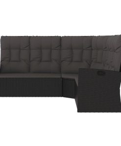 Divano Angolare Reclinabile Con Cuscini In Polyrattan Nero