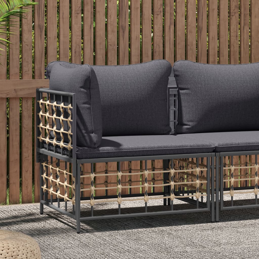 Divano Angolare Da Giardino Con Cuscini Polyrattan Grigio Scuro