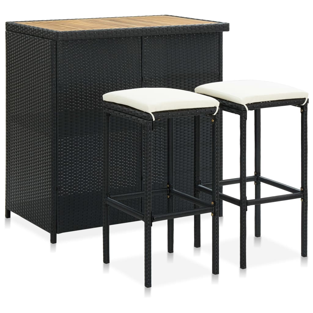 Set Da Bar 3 Pz In Polyrattan Nero