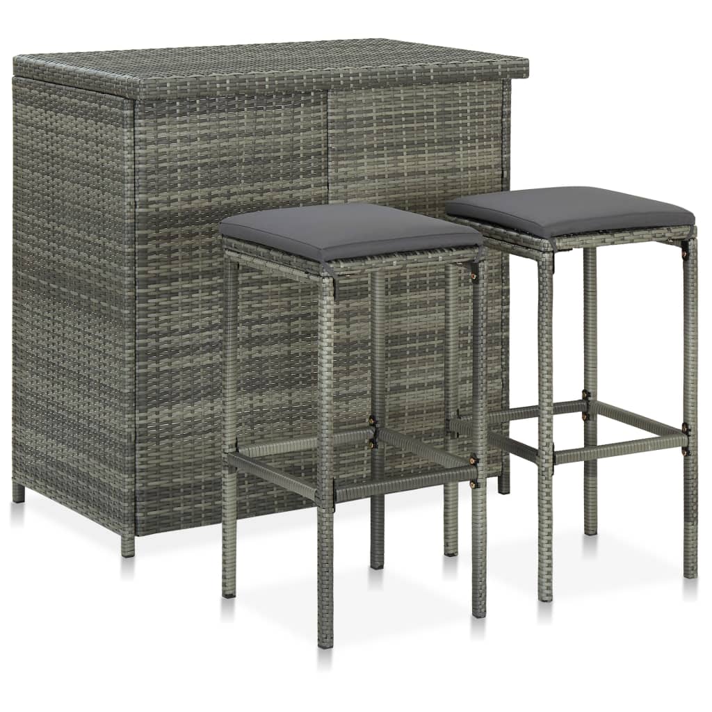 Set Da Bar 3 Pz In Polyrattan Grigio