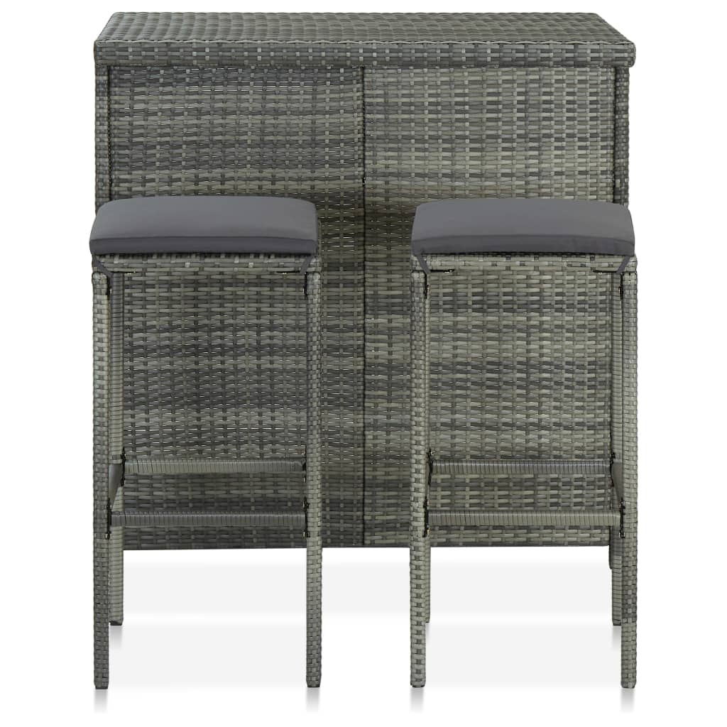 Set Da Bar 3 Pz In Polyrattan Grigio - Image 2