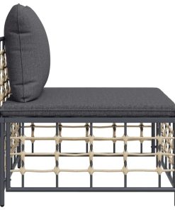 Divano Centrale Da Giardino Con Cuscini Polyrattan Grigio Scuro