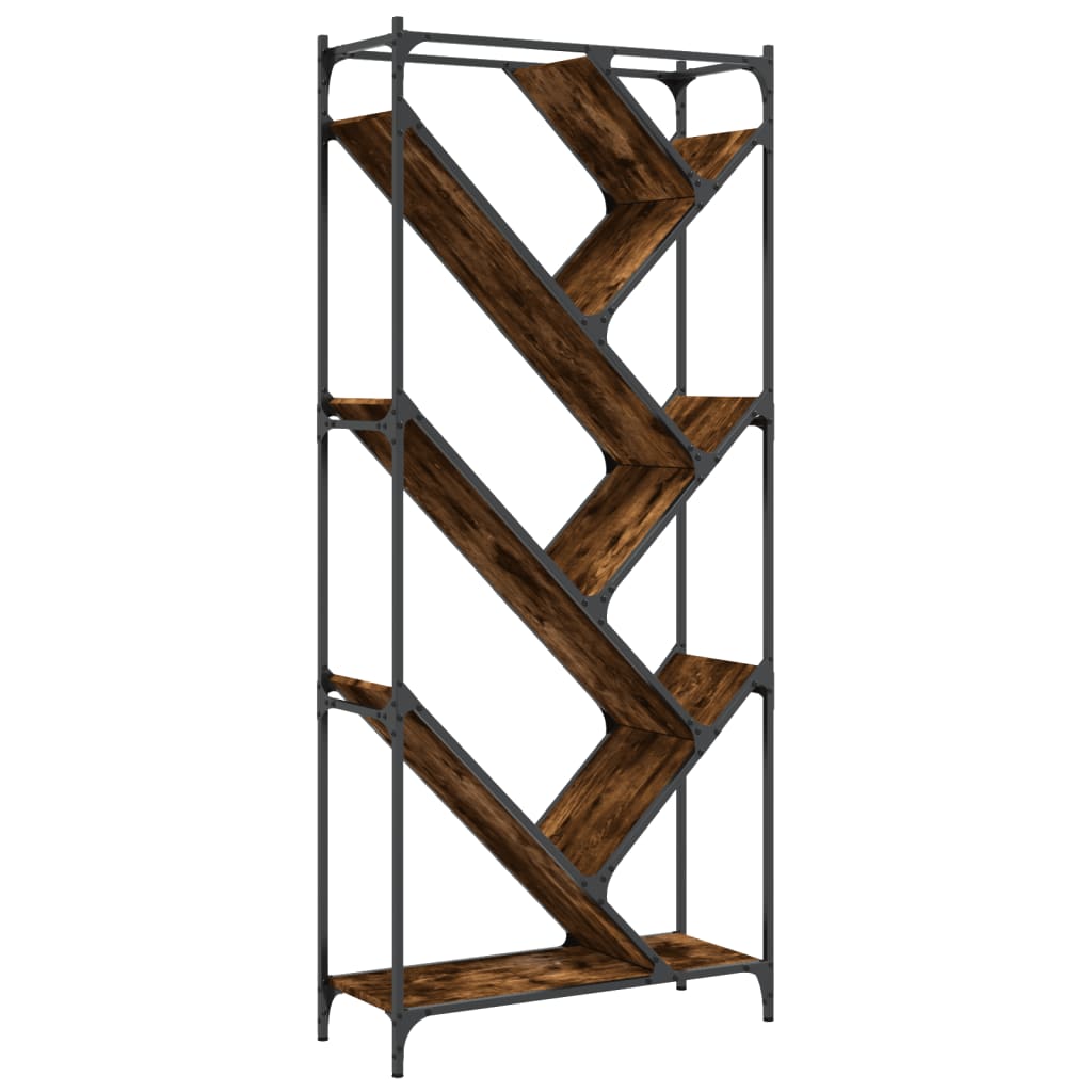 Libreria Rovere Fumo 79x30x180 Cm Legno Multistrato E Metallo