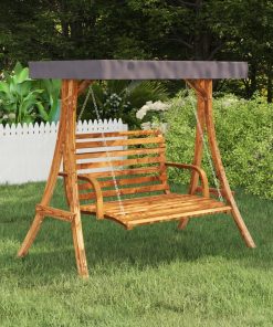 Altalena Con Tetto Antracite Legno Ricurvo Con Finitura Teak
