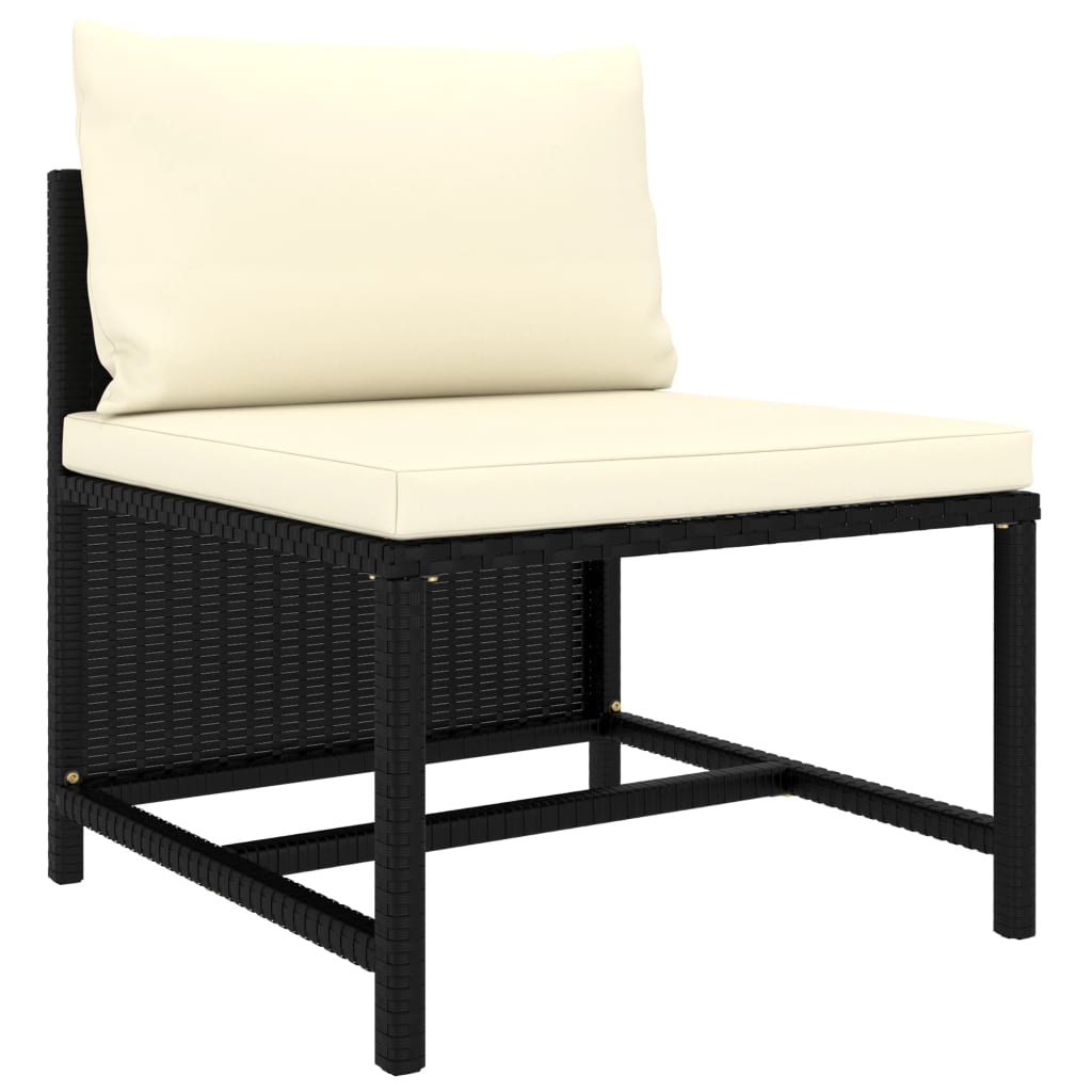 Divano Centrale Modulare Con Cuscini In Polyrattan Nero