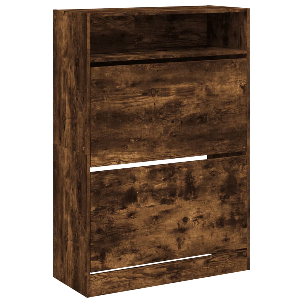 Scarpiera Con 2 Cassetti Ribaltabili Rovere Fumo 80x34x116 cm - Image 5