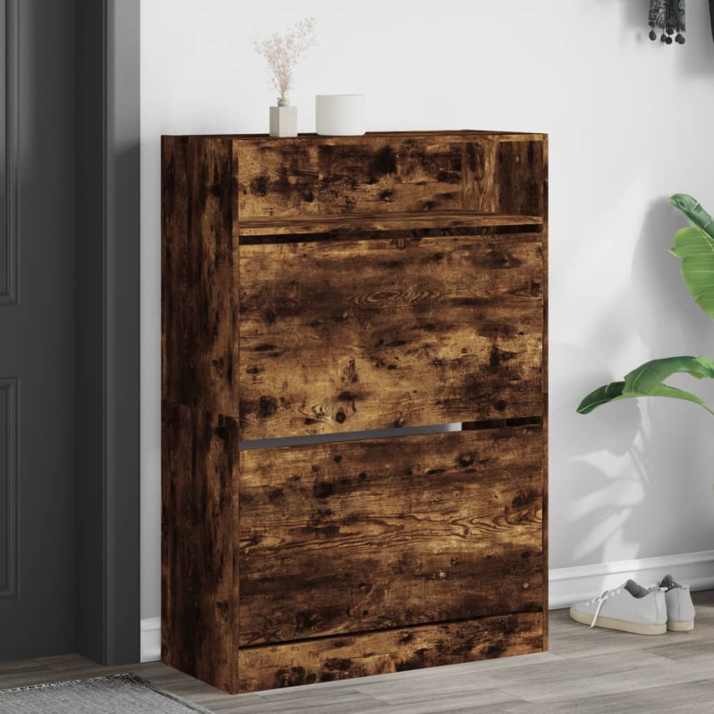 Scarpiera Con 2 Cassetti Ribaltabili Rovere Fumo 80x34x116 cm