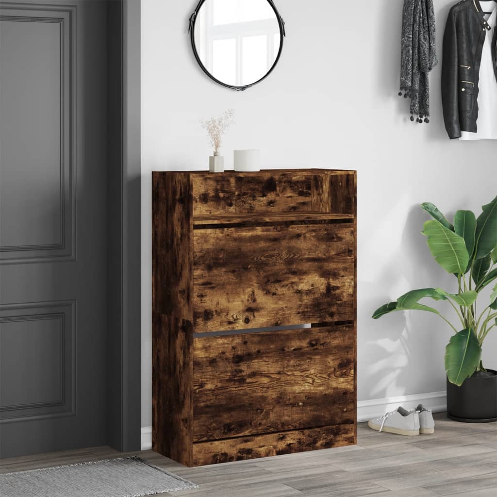 Scarpiera Con 2 Cassetti Ribaltabili Rovere Fumo 80x34x116 cm - Image 6