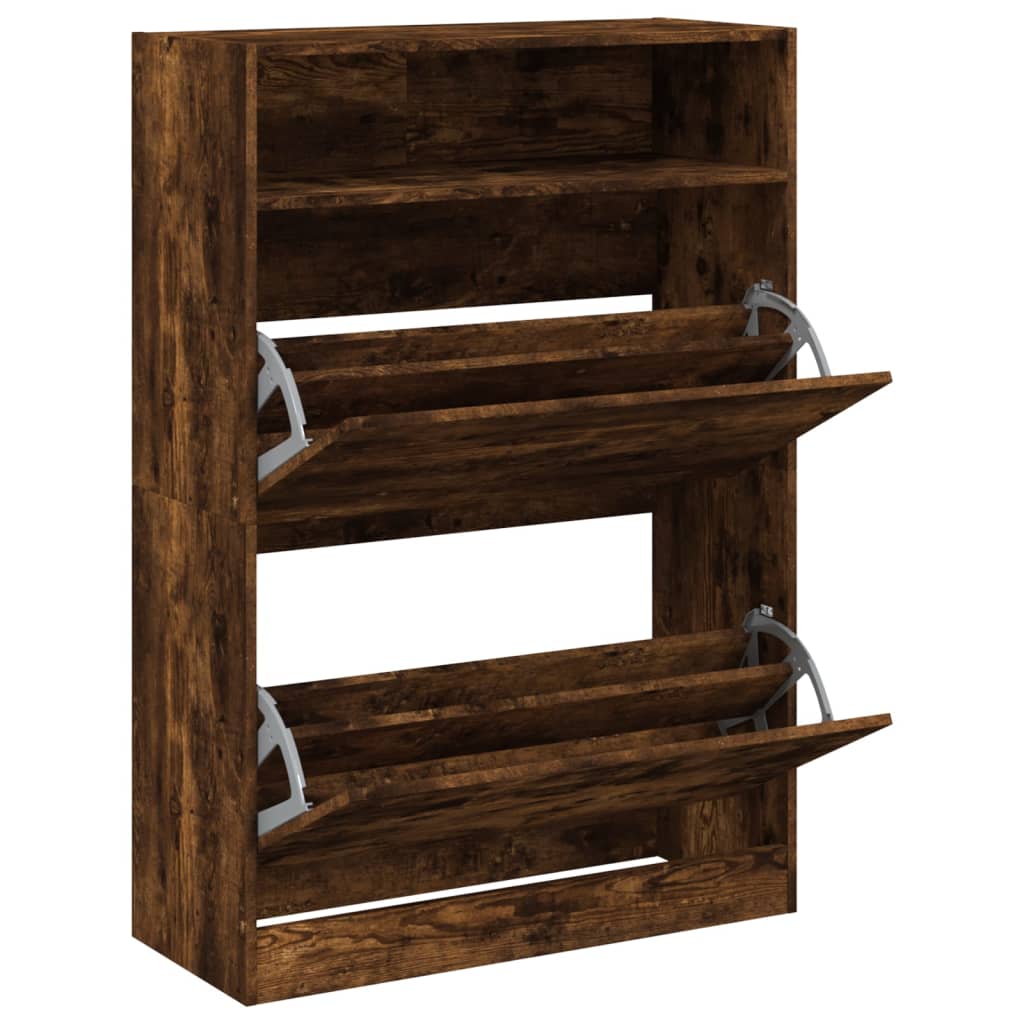 Scarpiera Con 2 Cassetti Ribaltabili Rovere Fumo 80x34x116 cm - Image 3