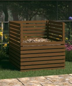 Compostiera Marrone Ambra 100x100x102 Cm Legno Massello Di Pino