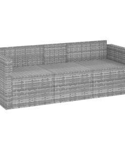 Divano Da Giardino A 3 Posti Con Cuscini In Polyrattan Grigio