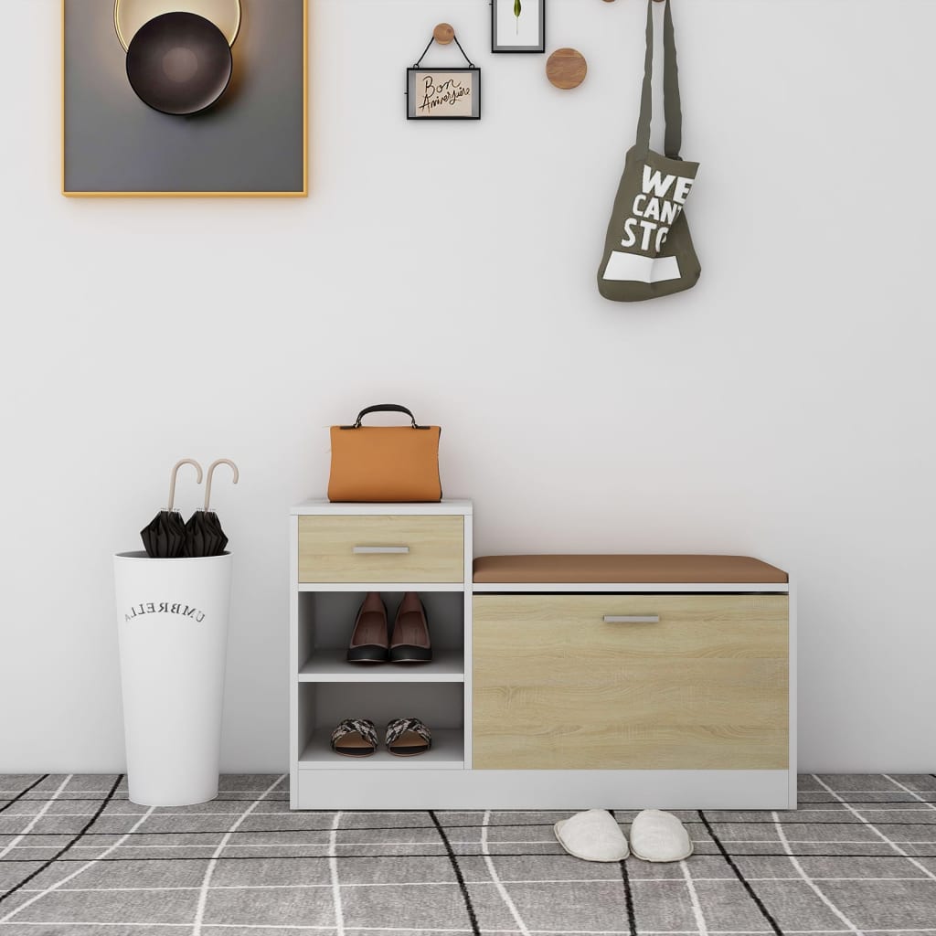 Panca Porta Scarpe Bianca Rovere Sonoma 94,5x31x57 Multistrato - Image 2