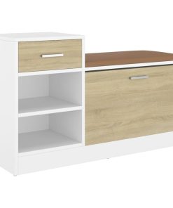 Panca Porta Scarpe Bianca Rovere Sonoma 94,5x31x57 Multistrato