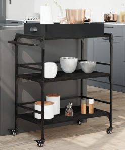 Carrello Da Cucina Nero 81,5x41x92,5 Cm In Legno Multistrato